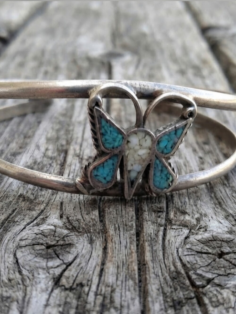 Sterling Silver Vintage Inlay butterfly CUFF bracelet